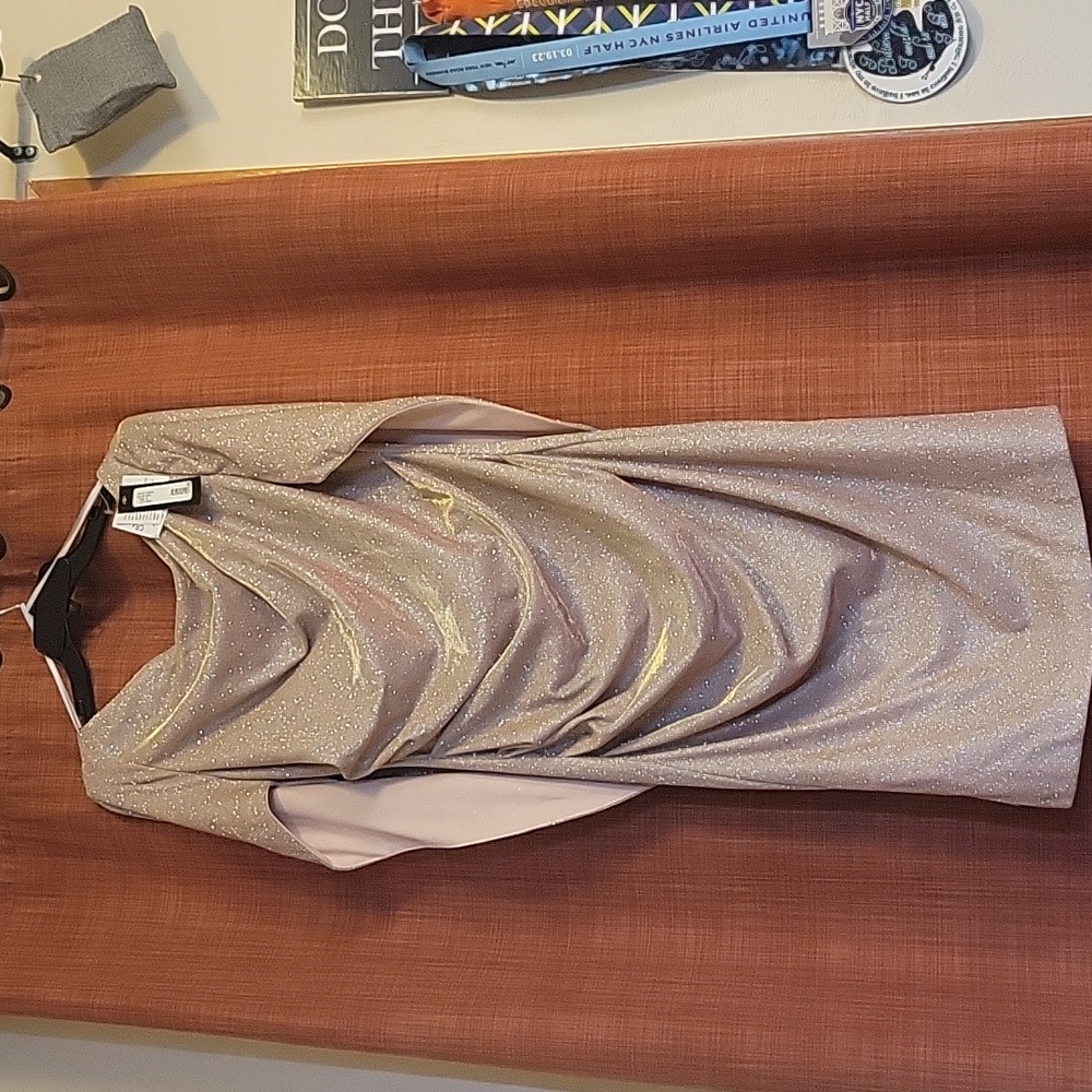 Betsy and Adam's Glitter knit Cape Cocktail dress